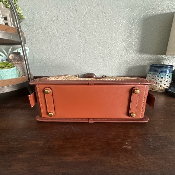 Coach Straw Dreamer Satchel Leather Brown Crossbody Like New RARE - Picture 3 of 5